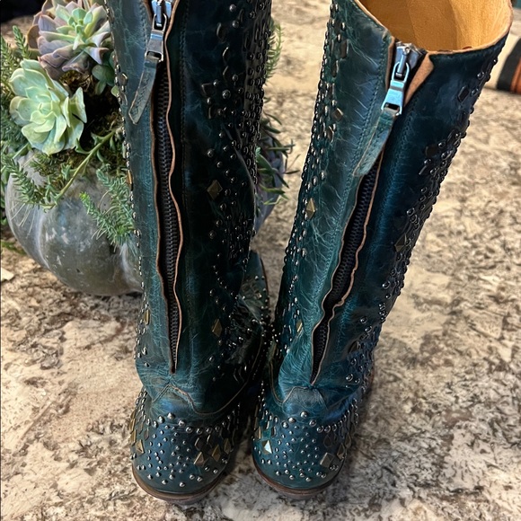 Johnny Ringo Teal Studded Heeled Boots - Picture 6 of 12
